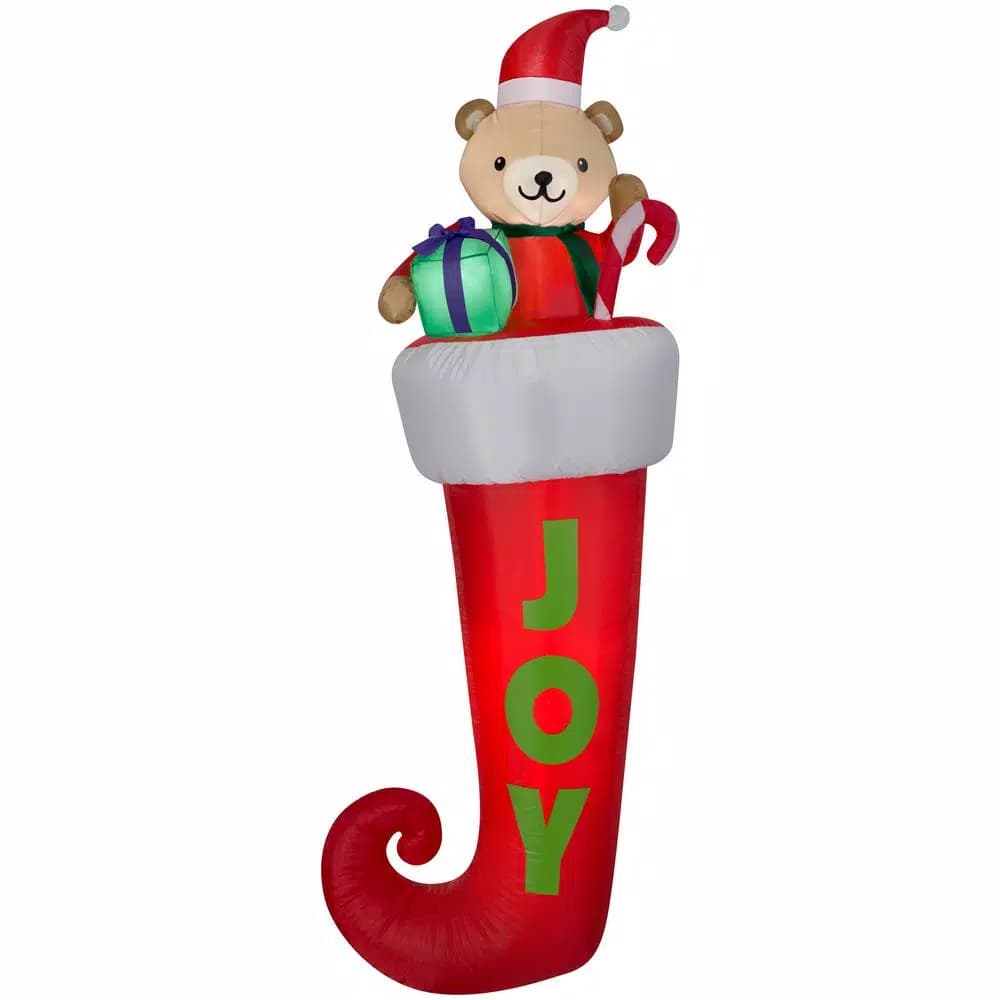 Gemmy 7 ft. Airblown Stocking with Teddy Bear Christmas Inflatable with White Lights