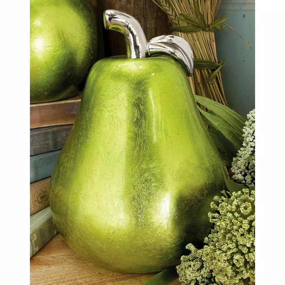 LITTON LANE Modern Reflections Emerald Green Ceramic Pear and Apple Decorative Set of 2