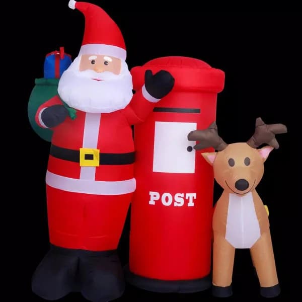 JOYDECOR 6 ft. Santa Claus with Postbox and Reindeer Christmas Inflatable with LED Lights