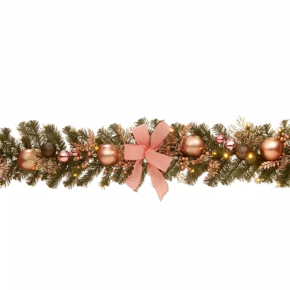 National Tree Company 72 in. Pre-Lit Artificial Pine Garland with Silver Ornaments, Berries, and LED Lights