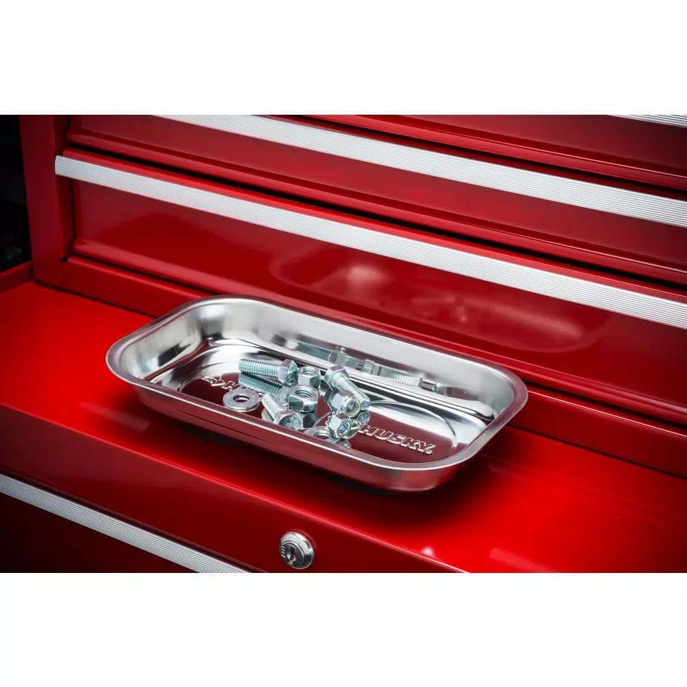 Husky Magnetic Parts Tray, 9 in. x 5 in. Stainless Steel Tool Organizer