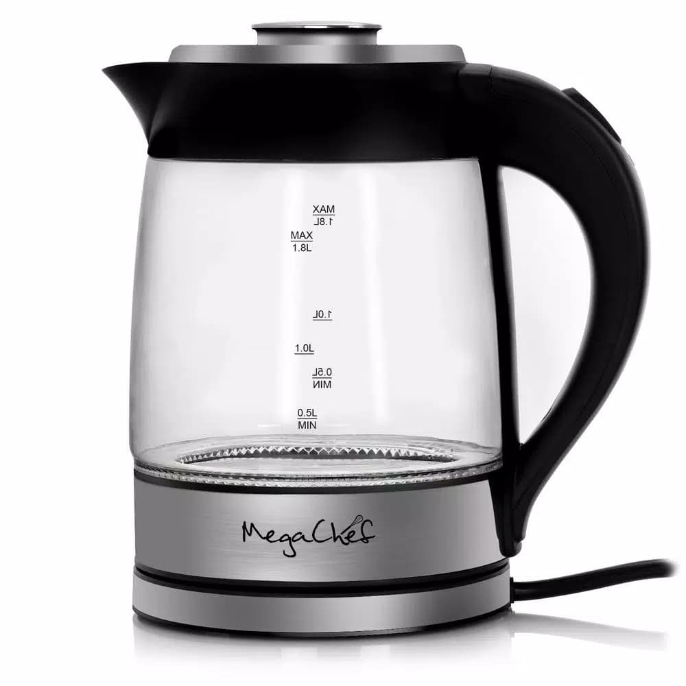 MegaChef 1.8L Cordless Glass and Stainless Steel Electric Tea Kettle with LED Base