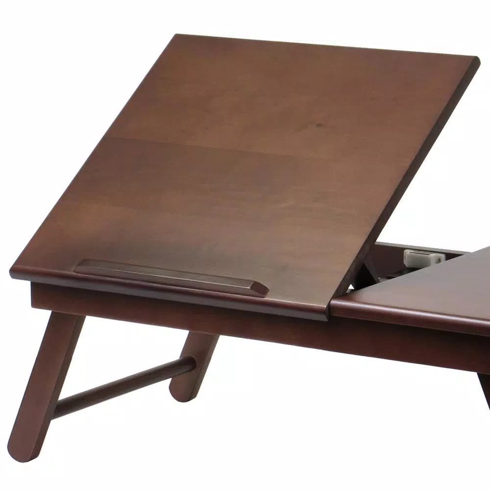 Winsome Alden Solid Wood Lap Desk with Flip Top and Pull-Out Drawer, Antique Walnut Finish