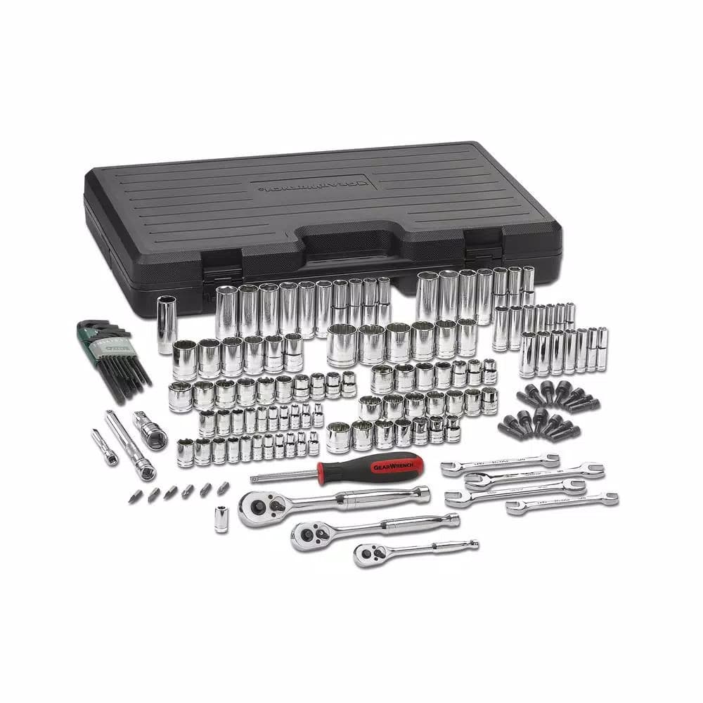 GearWrench 141-Piece Mechanics Tool Set with 1/4 in., 3/8 in., and 1/2 in. Drive SAE and Metric Sockets