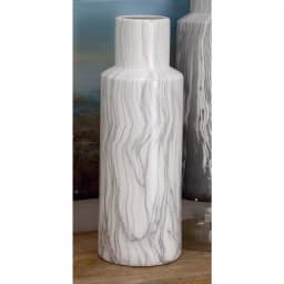 LITTON LANE 21 in. Classic Marble Cylinder White Ceramic Decorative Vase with Gray Veining thumbnail 7