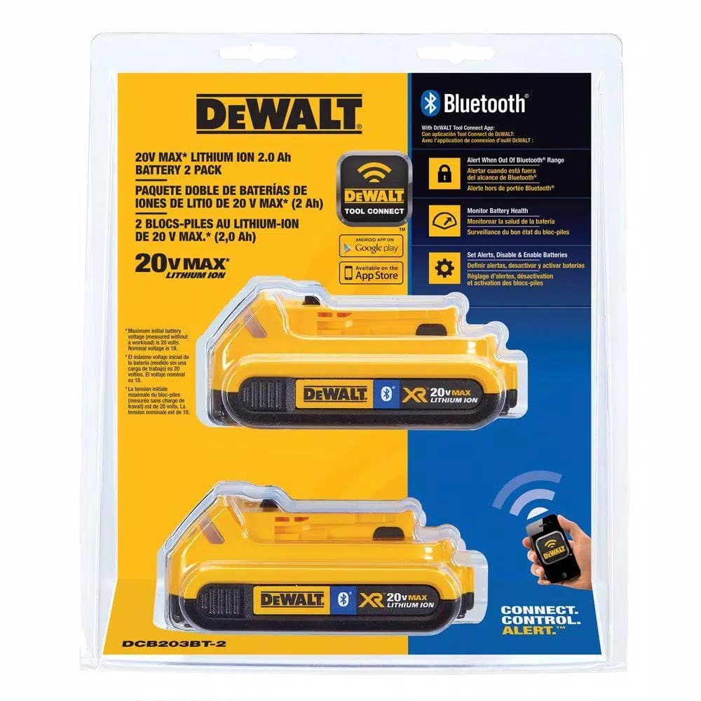 DEWALT 20V MAX Compact Lithium-Ion 2.0Ah Battery Pack with Bluetooth Connectivity (2-Pack)
