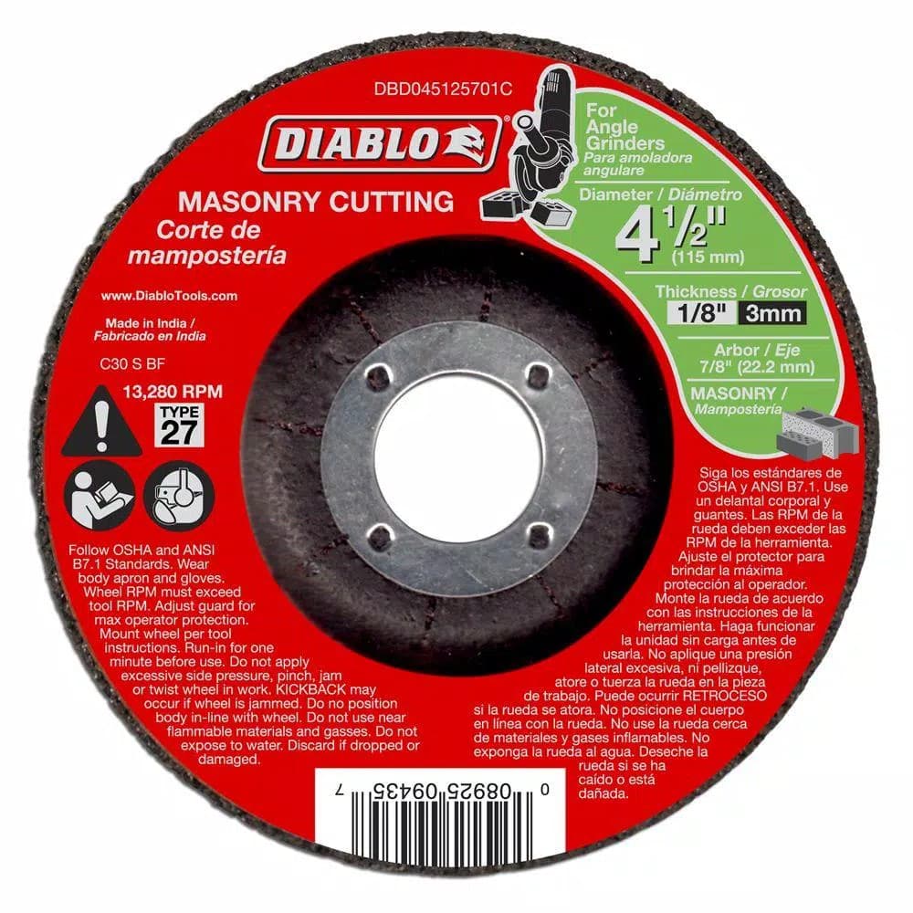 Diablo 4-1/2 in. Masonry Cut-Off Discs, Type 27 Depressed Center, 1/8 in. x 7/8 in. Arbor (10-Pack)