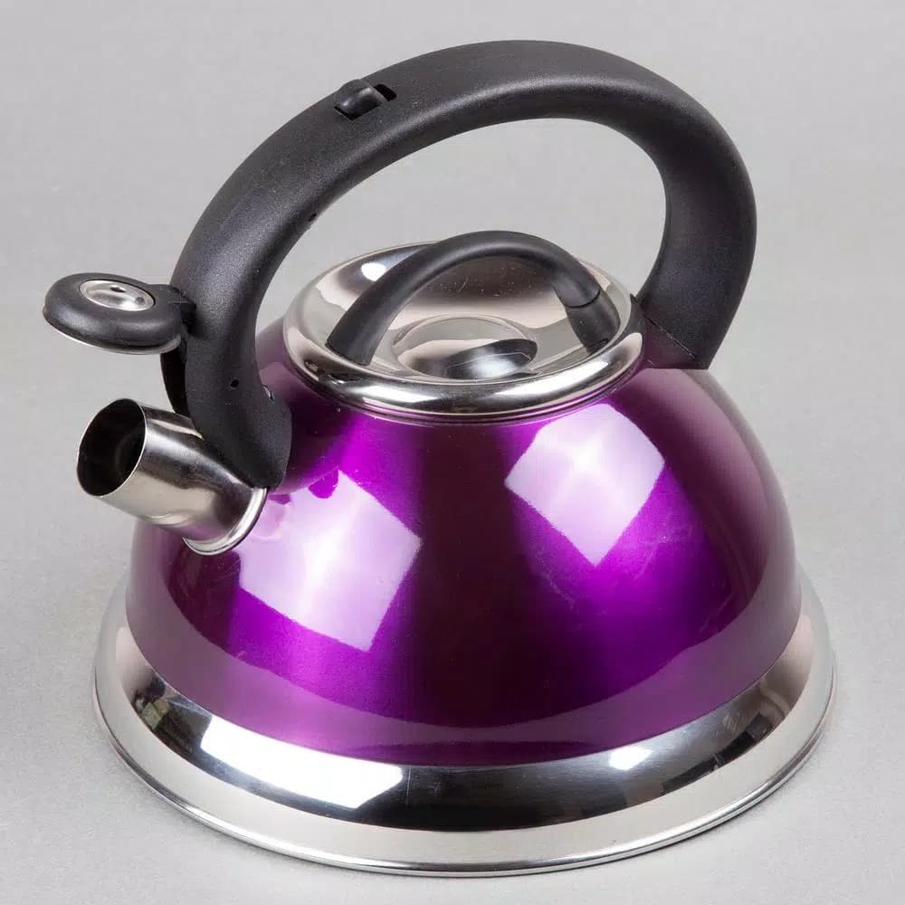 Creative Home Alexa 12-Cup Stainless Steel Whistling Tea Kettle with Aluminum Capsulated Bottom - Purple