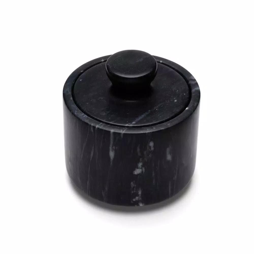 Fox Run Black Marble Salt Cellar with Lid - Elegant Spice and Herb Container