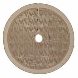 VHC Brands 48 in. Celebrate Bronze Tan Glam Christmas Tree Skirt with Metallic Gold Lace and Ball Trim thumbnail 1