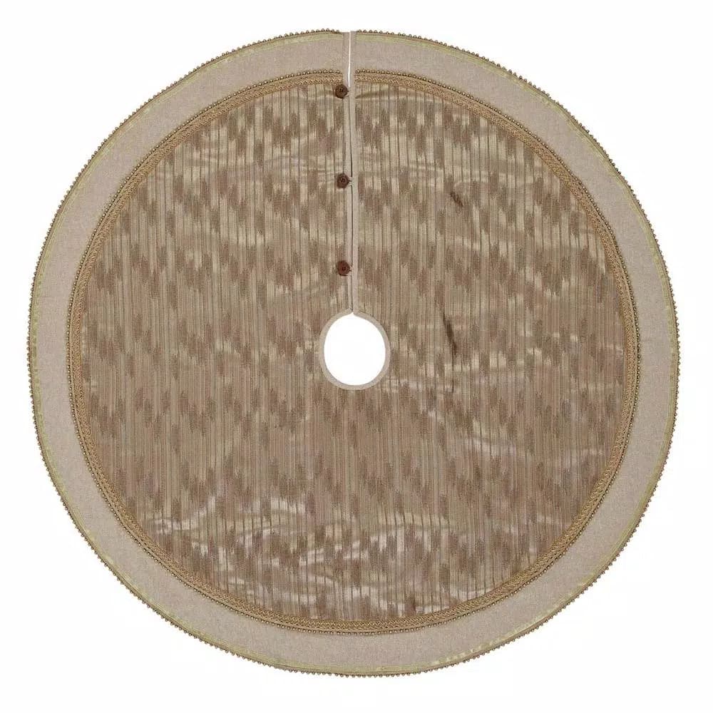 VHC Brands 48 in. Celebrate Bronze Tan Glam Christmas Tree Skirt with Metallic Gold Lace and Ball Trim