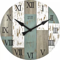 FirsTime 27 in. Timberworks Oversized Wall Clock - Rustic Distressed Wood & Teal thumbnail 2