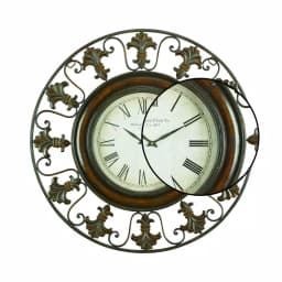 LITTON LANE 38 in. Traditional Fleur-De-Lis Iron Wall Clock - Distressed Bronze Finish thumbnail 4