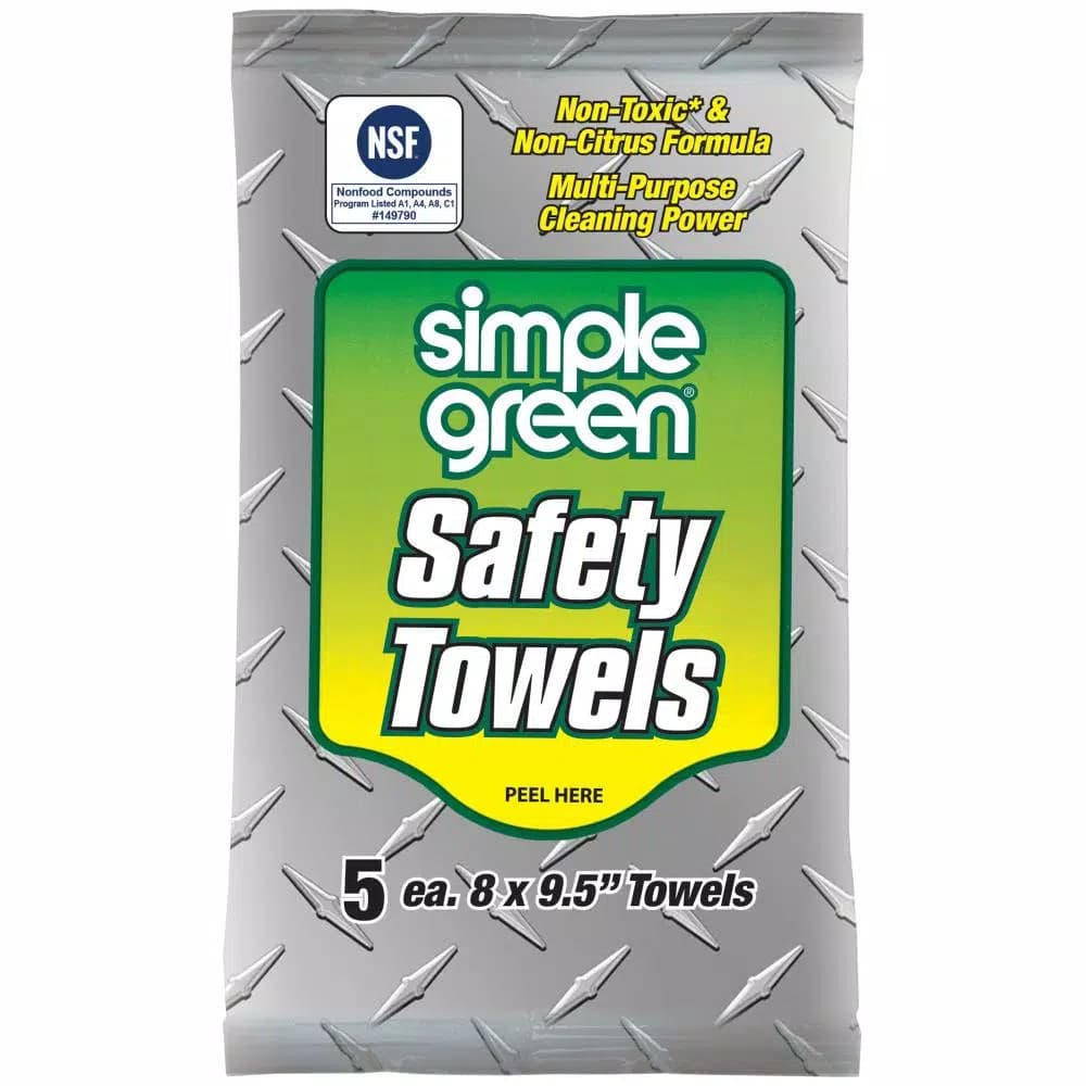 Simple Green Safety Towels, Heavy-Duty Multi-Purpose Cleaning Wipes, 5-Count