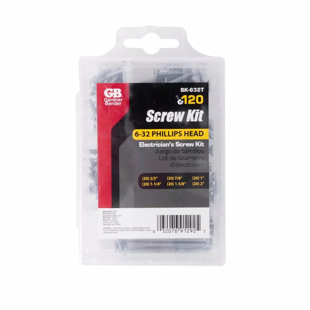 Gardner Bender 120-Piece #6-32 Assorted Flat Head Phillips Machine Screw Kit for Electricians