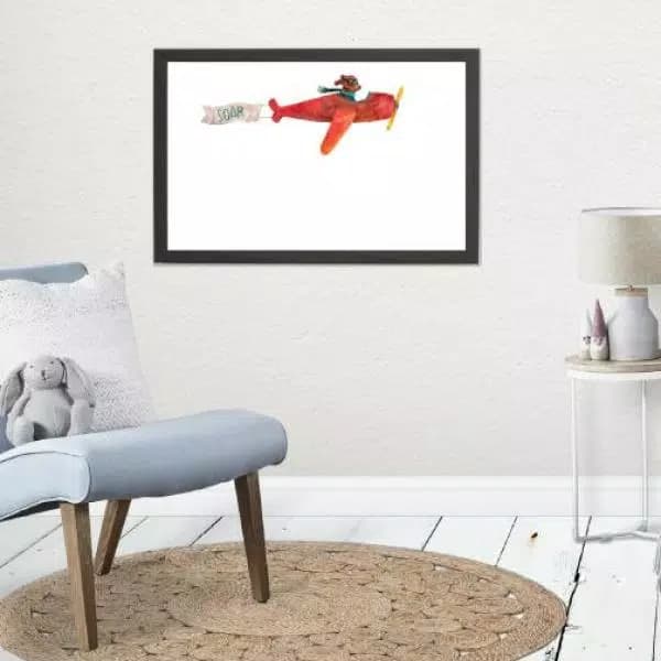 Petal Lane Home Watercolor Dog Airplane Magnetic Memo Board with Ebony Frame