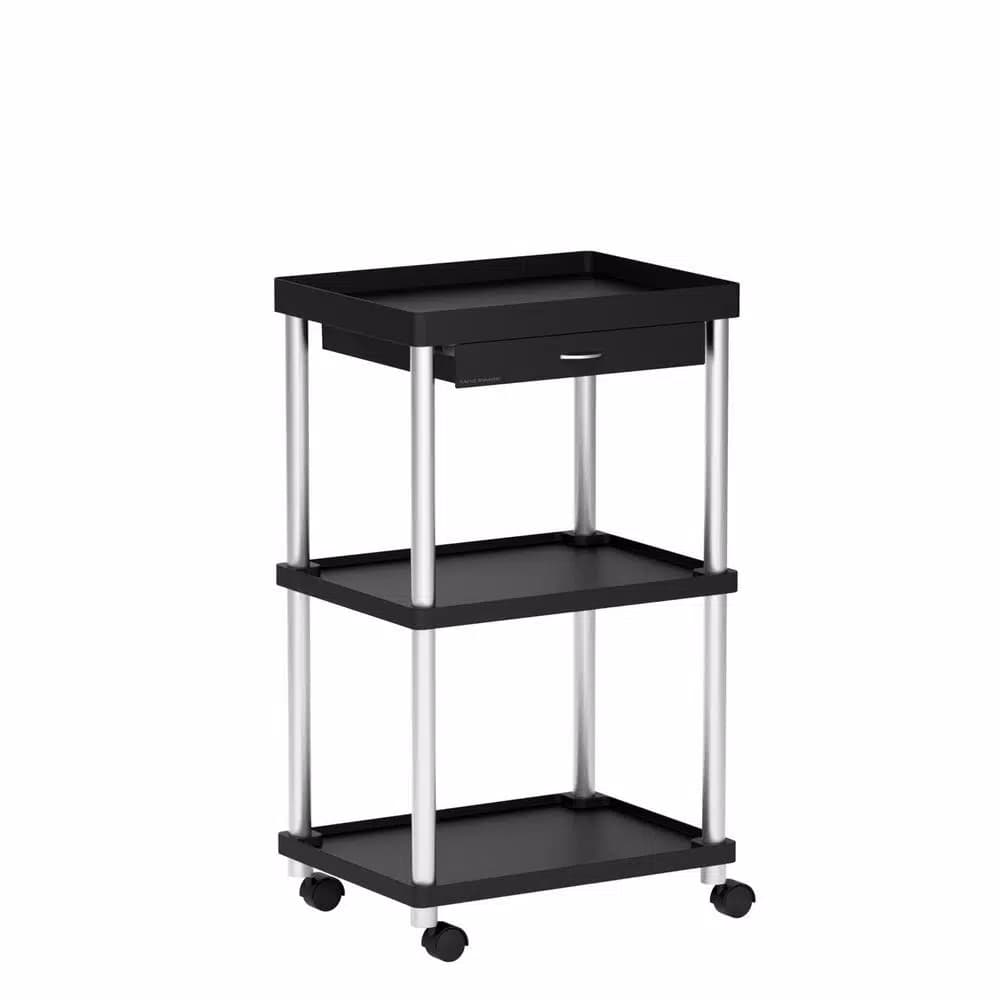 Mind Reader 3-Tier 7-Compartment Rolling Black Coffee Cart with Storage Drawer