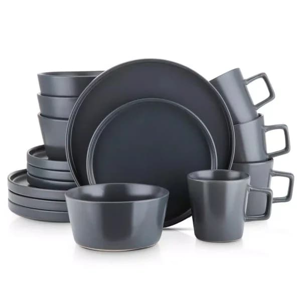 Stone Lain 16-Piece Modern Gray Matte Stoneware Dinnerware Set, Service for 4