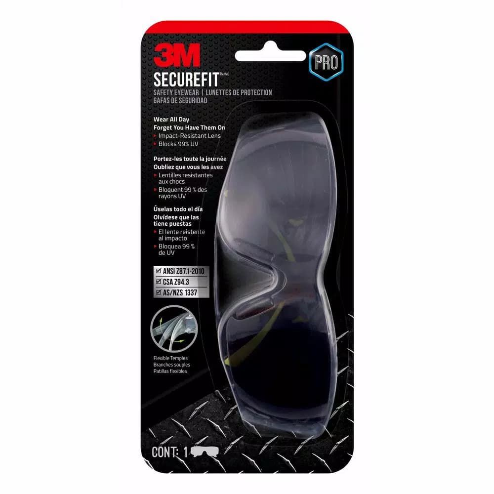 3M SecureFit 400 Series Safety Glasses - Black/Neon Green Frame with Gray Anti-Fog Lenses