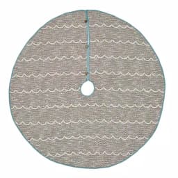 VHC Brands Sanbourne 60 in. Creme White Coastal Christmas Tree Skirt with Turquoise Trim thumbnail 1