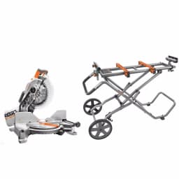 RIDGID 10 in. 15 Amp Dual Bevel Miter Saw with LED Cut Line & Universal Mobile Stand Combo thumbnail 1