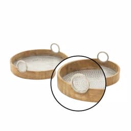 LITTON LANE Rustic Mango Wood and Hammered Aluminum Round Serving Tray Set of 2 thumbnail 3