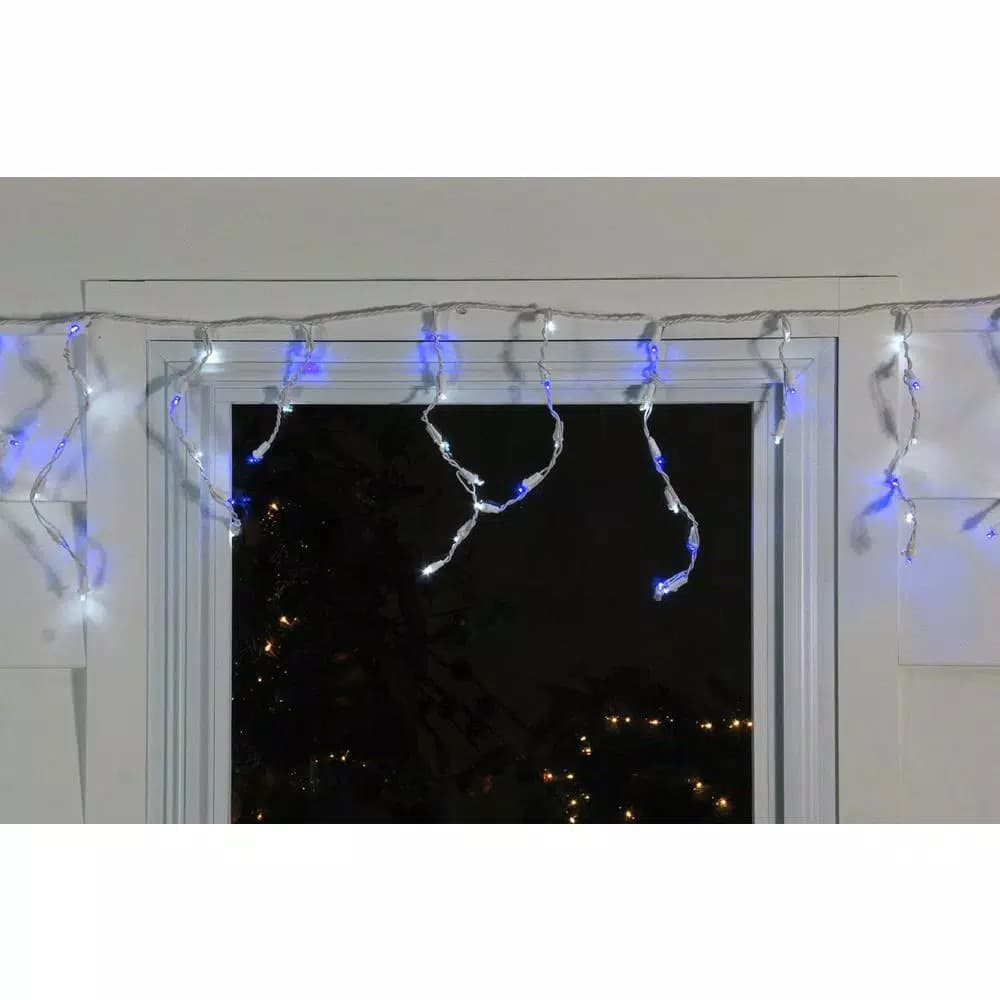 Northlight 100-Light Blue and Pure White LED Icicle Lights, 6.75 ft. Wide Angle, White Wire
