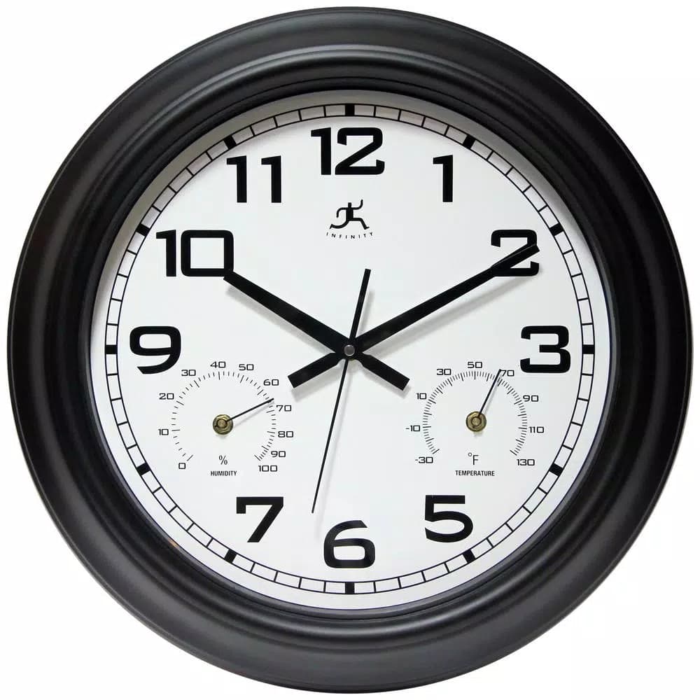Infinity Instruments 18 in. Round Outdoor Wall Clock with Thermometer and Hygrometer