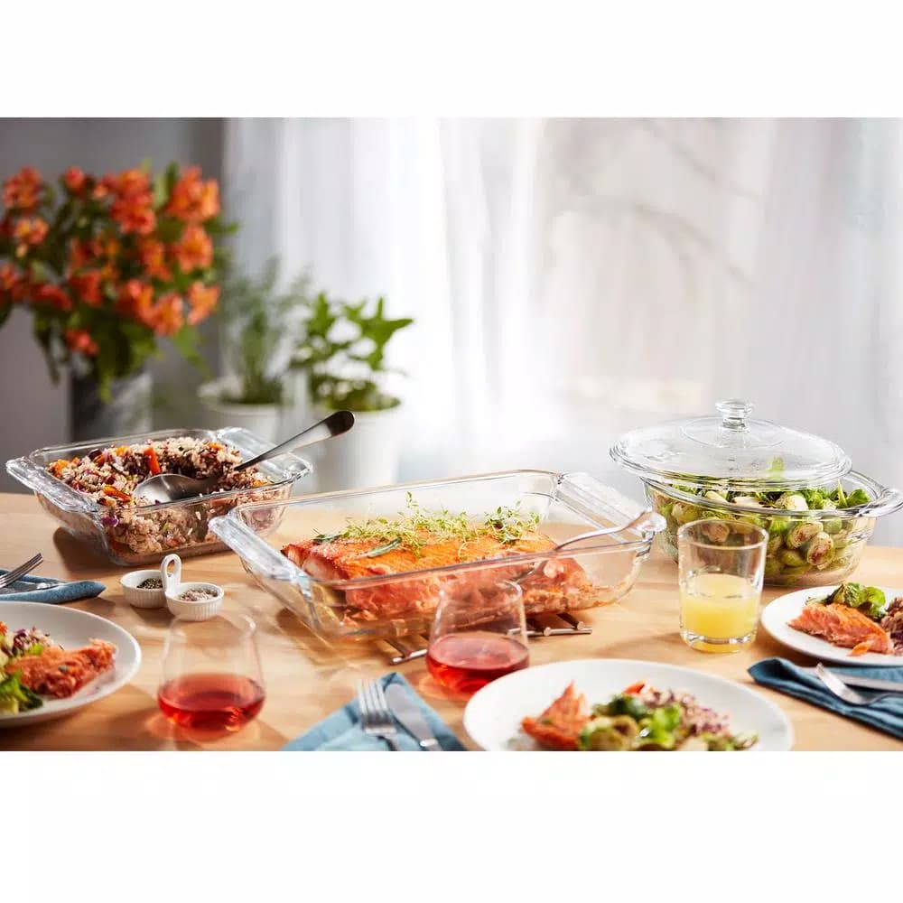 Libbey Baker's Premium 4-Piece Clear Glass Bakeware and Serving Dish Set with Cover