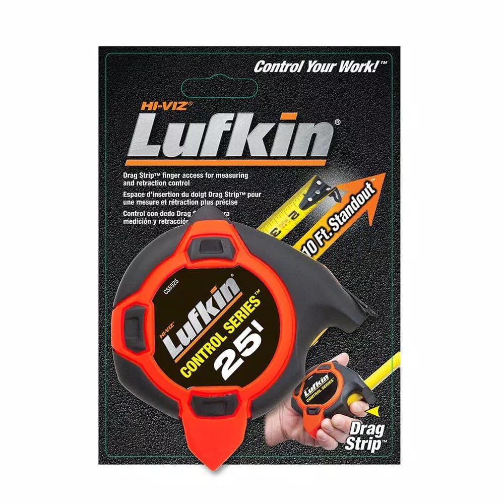 Lufkin Control 25 ft. Tape Measure, 10 ft. Standout, Yellow Clad Blade