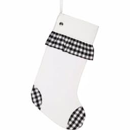 VHC Brands 20 in. Emmie Farmhouse Christmas Decor Black and White Check Ruffle Stocking thumbnail 1