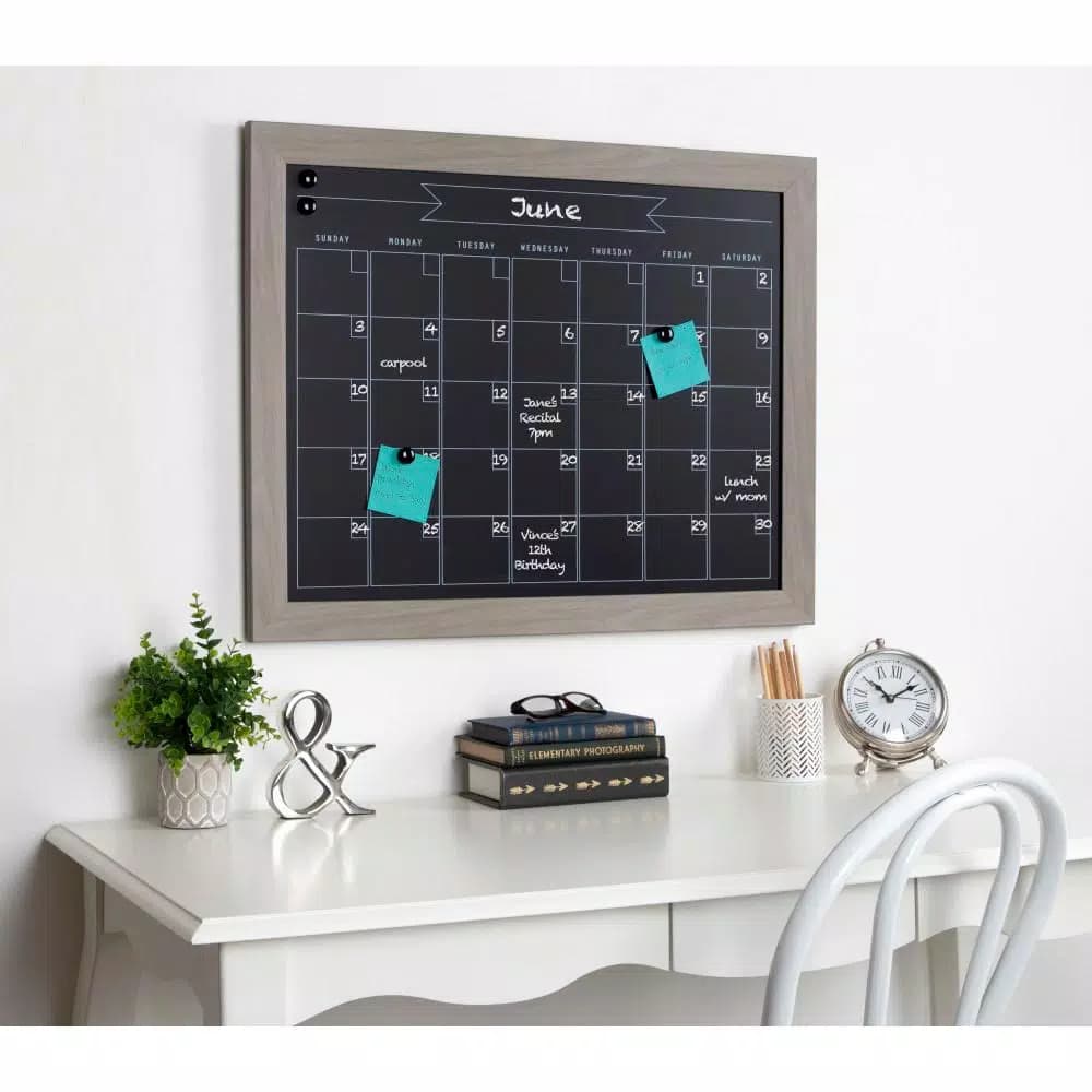 DesignOvation Beatrice Framed Magnetic Chalkboard Monthly Calendar Memo Board, 23 x 29 in.