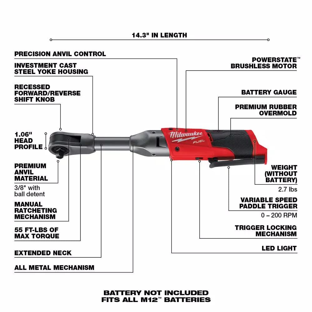 Milwaukee M12 FUEL 12V Cordless 3/8 in. Impact Wrench and Ratchet Combo Kit (Tool-Only)