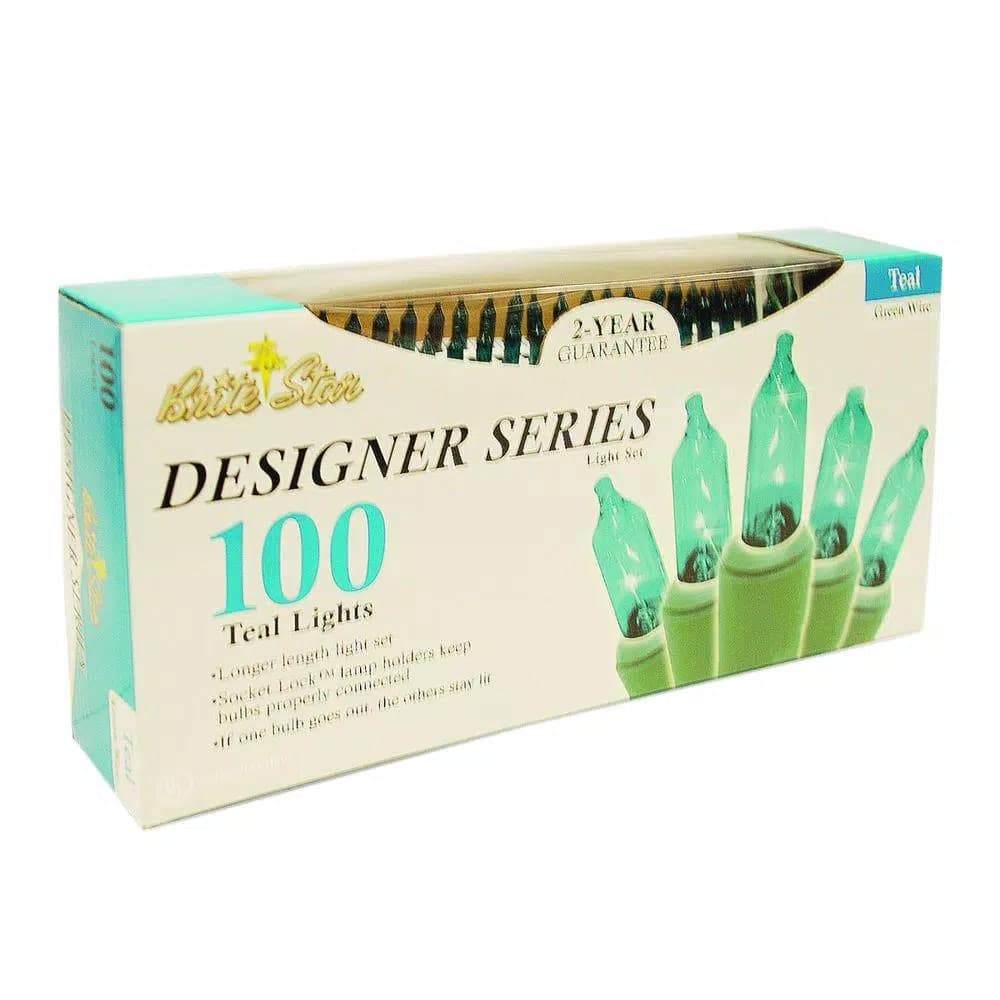 Unbranded Brite Star Designer Series 100-Light Teal Mini String Lights, Green Wire (Set of 2)