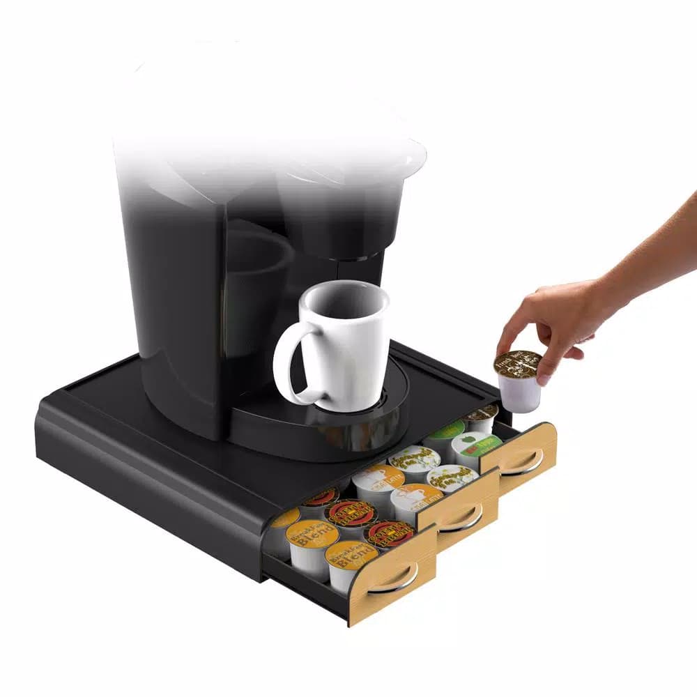 Mind Reader Anchor 36-Capacity K-Cup Storage Drawer with Wood Veneer and Heat-Resistant Panel, Black