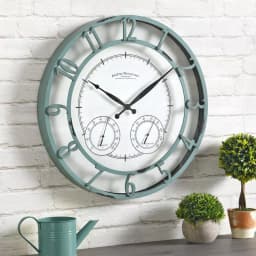 FirsTime 18 in. Laguna Round Outdoor Wall Clock with Thermometer and Hygrometer - Aged Teal thumbnail 4