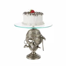 Mind Reader The Mind Reader 12 in. Silver Iron Pirate Head Cake Stand with Glass Top thumbnail 5