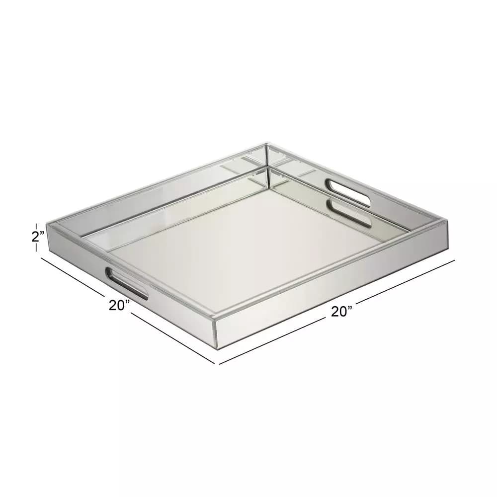 LITTON LANE 20 in. Square Modern Silver Decorative Mirror Tray with Polished Aluminum Exterior