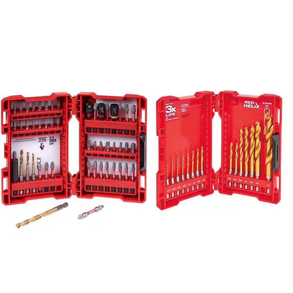 Milwaukee SHOCKWAVE Impact Duty Driver Bit Set (50-Pc) & Titanium Drill Bit Kit (15-Pc) - 65 Piece Set