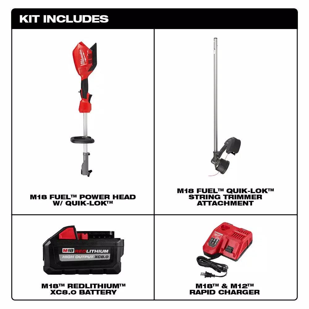 Milwaukee M18 FUEL 18V Brushless Cordless String Trimmer Kit with QUIK-LOK, 8.0 Ah Battery & Charger