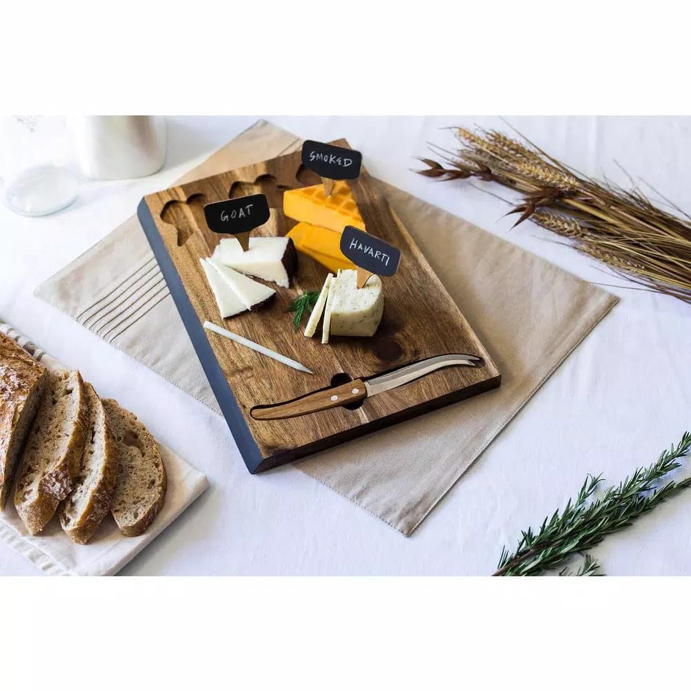 TOSCANA Delio Acacia Wood Cheese Board Set with Cheese Knife and Chalkboard Markers