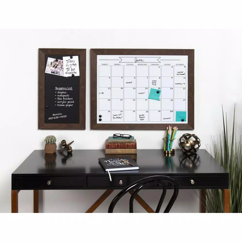 DesignOvation Beatrice Framed Magnetic Dry Erase Monthly Calendar Memo Board with Magnets and Marker