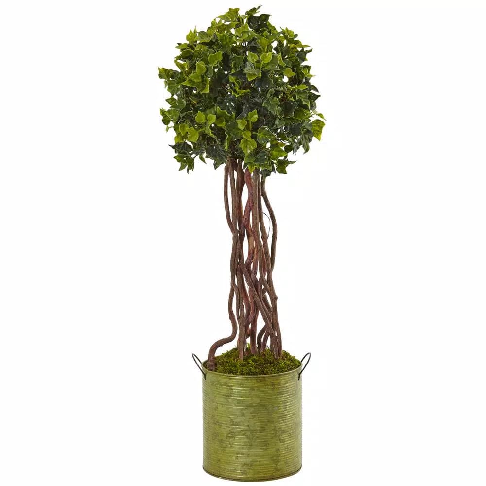 Nearly Natural 2.5 ft. Artificial English Ivy Tree in Metal Planter, UV Resistant Indoor/Outdoor Faux Plant