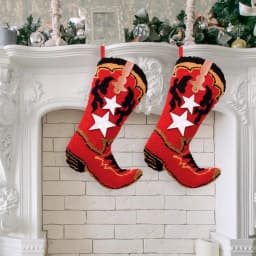 Glitzhome Red Boot Hooked Polyester Christmas Stockings, 19.69 in. (2-Pack) thumbnail 5