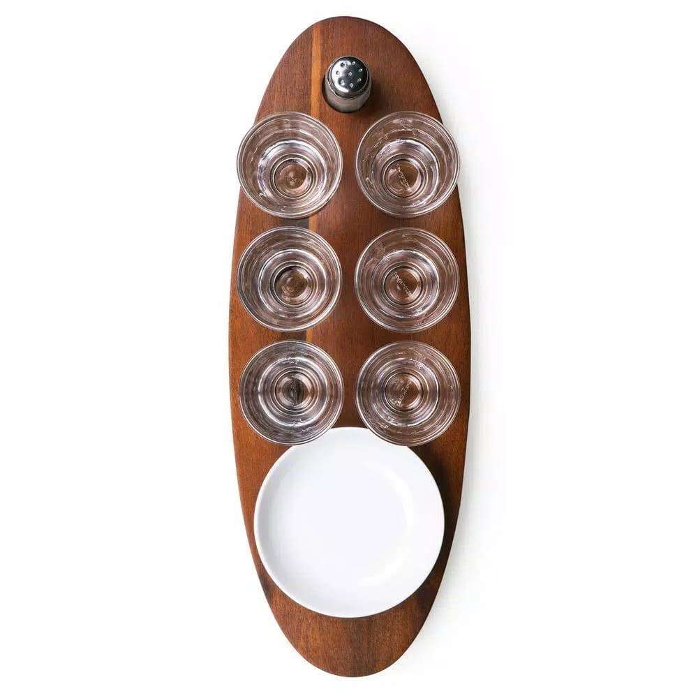 Picnic Time Cantinero Acacia Wood Shot Glass Serving Tray Set - 9 Piece