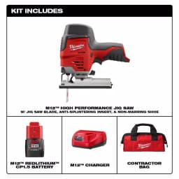 Milwaukee M12 12V Lithium-Ion Cordless Jig Saw Kit with 1.5 Ah Battery, Charger, and Tool Bag thumbnail 2