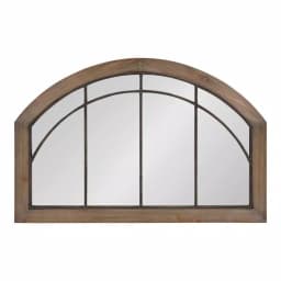 Kate and Laurel Haldron Rustic Brown Wood Arch Mirror with Iron Fretwork, 36 x 24 in. thumbnail 1