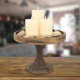 Stonebriar Collection 9 in. Rustic Wooden Pedestal Tray - Farmhouse Style Candle Holder & Centerpiece thumbnail 3