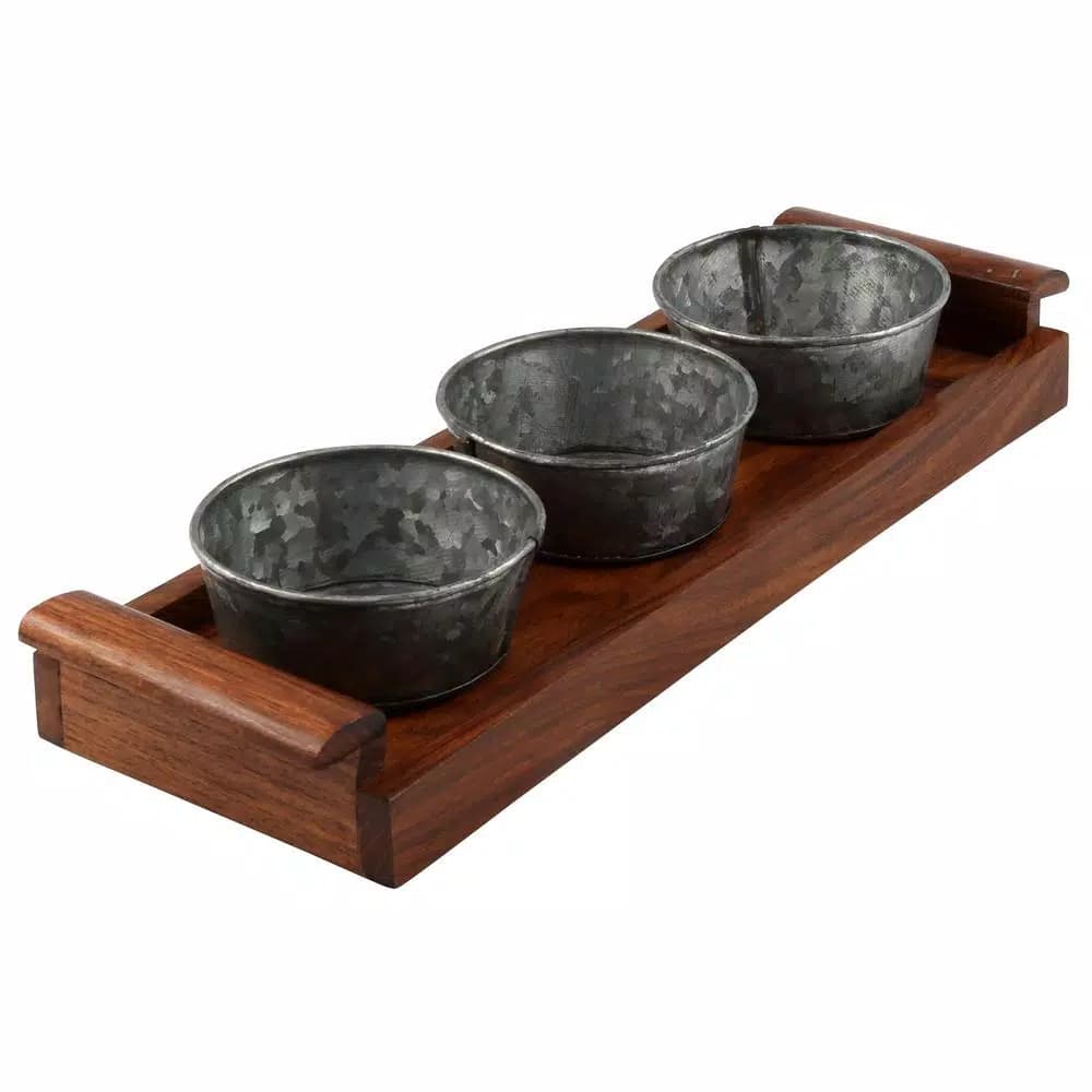 Thirstystone Industrial Luxe 4-Piece Galvanized Iron and Mango Wood Condiment Server Set