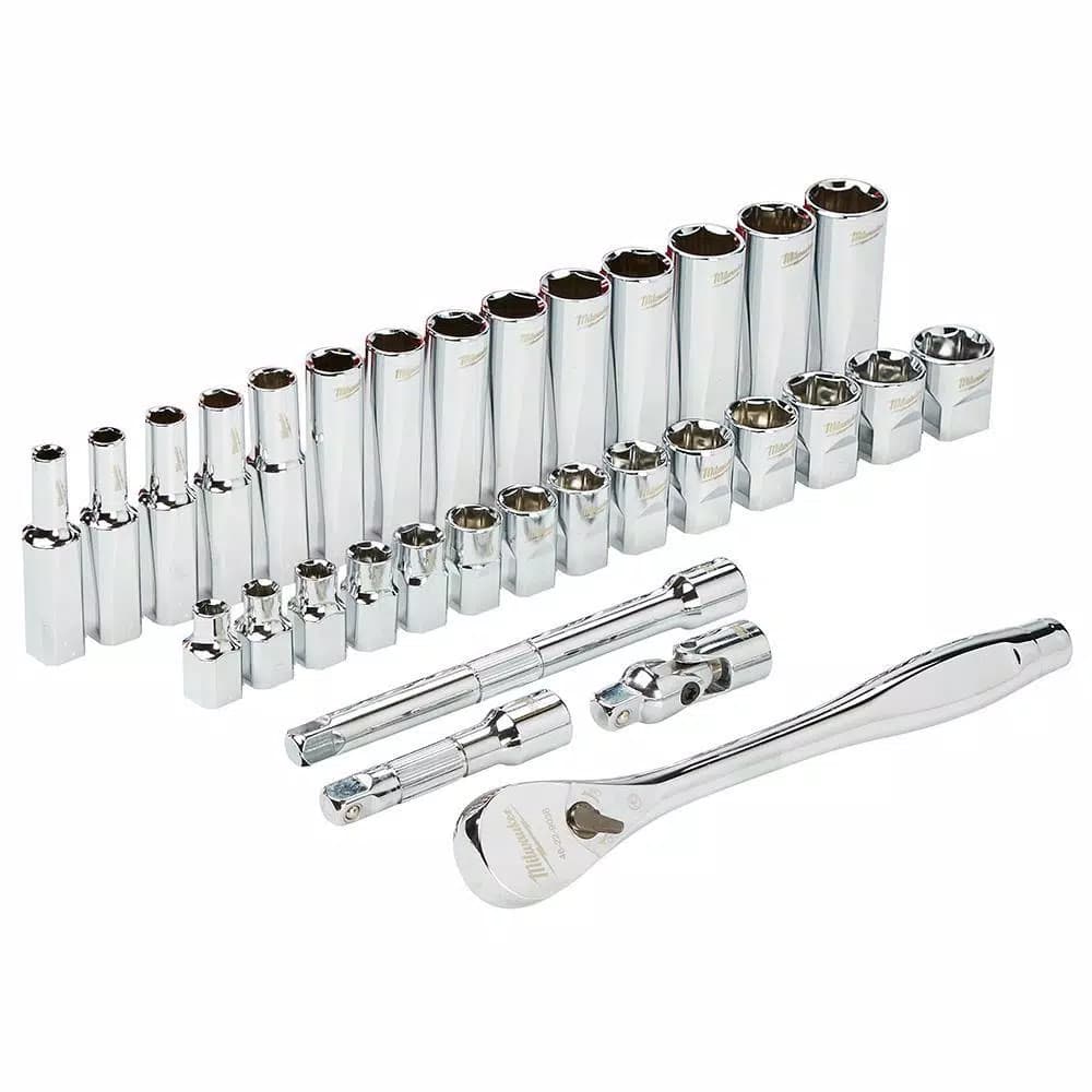 Milwaukee 3/8 in. Drive SAE Ratchet and Socket Set with PACKOUT Compact Organizer, 28-Piece